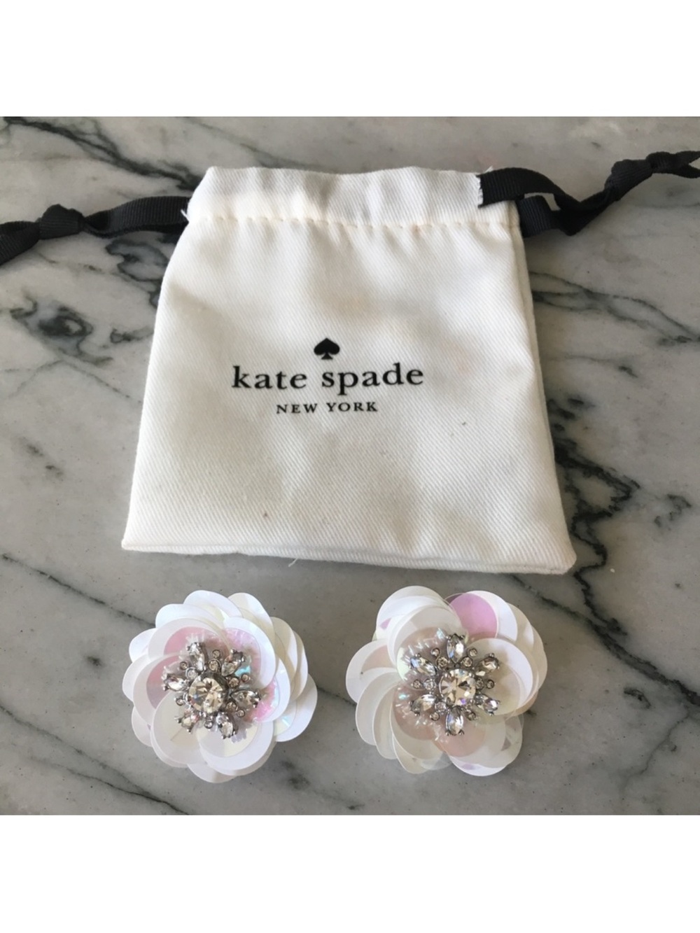 Kate Spade jeweled white flower earrings